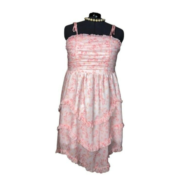 Shein Curve Womens Floral Chiffon Midi Sundress Sleeveless Ruffle Trim Pink 3XL - Picture 1 of 9